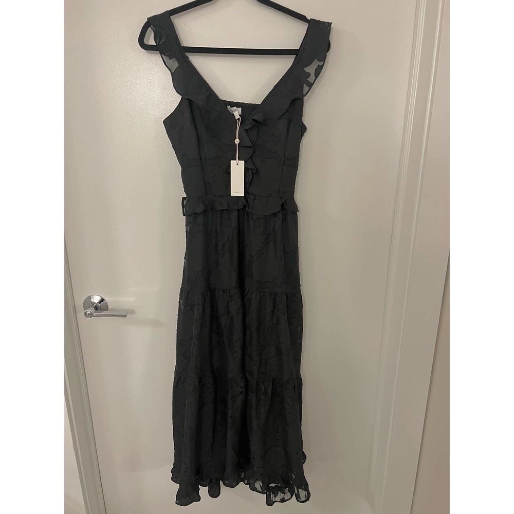 HEARTLOOM Black Floral Ruffle Midi NWT Dress- Large